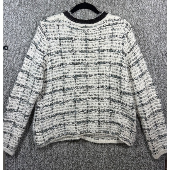 SIONI - Tweed Cardigan Sweater Black White Knit Button Up Jacket - Womens Large - Picture 3 of 7